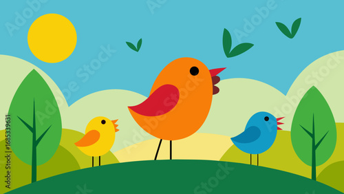 Joyful dawn chorus with birds singing a vibrant symphony of early morning nature