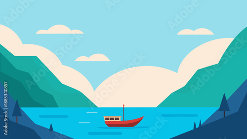 Explore a Fjord Landscape with a Boat a Serene Scene of Majestic Cliffs and Calm Blue Water