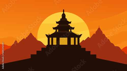 Witness an Ancient Temple Silhouette Against a Stunning Sunset Sky a Glimpse of History