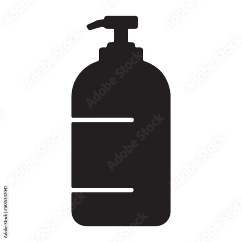 Black Silhouette of a Liquid Soap Dispenser for Hygiene and Healthcare Minimalist Design on White Background