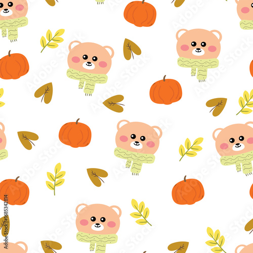 Wallpaper Mural Seamless pattern cartoon cute bear with autumn vibes. cute autumn fall wallpaper for fabric print, gift wrapper Torontodigital.ca