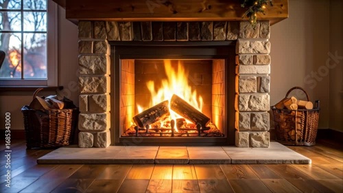 Cozy fireplace warmth home interior