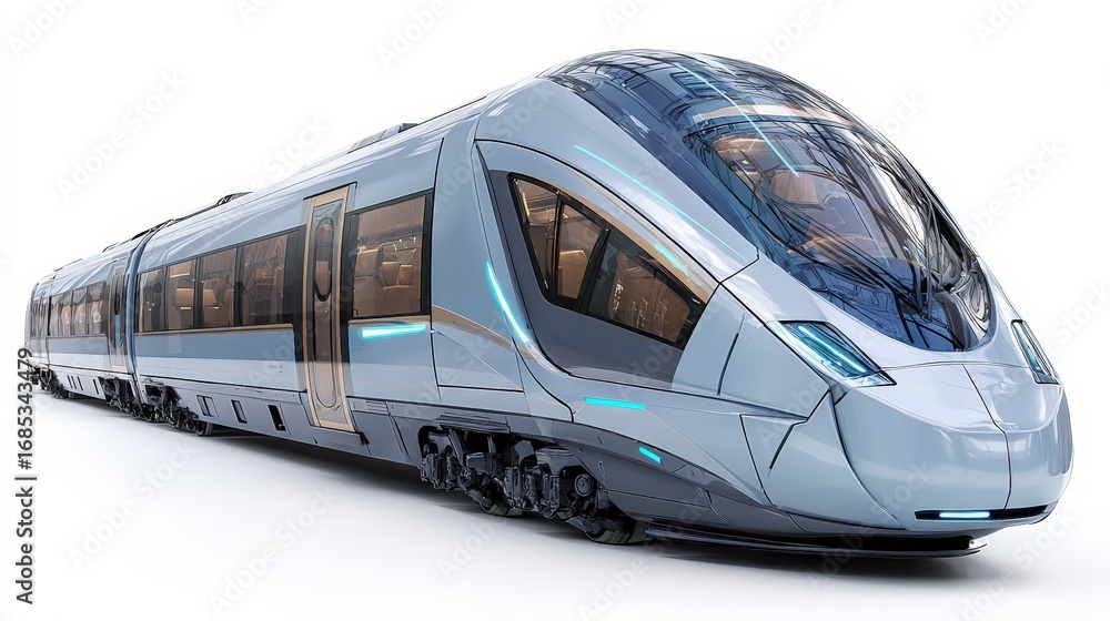 Fototapeta premium Modern High Speed Electric Train Design Futuristic Railway Transportation Vehicle
