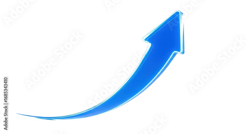 Luminous electric blue arrow, ethereal and glowing, with upward motion blur on a transparent background and copy space, concept of innovation and future progress