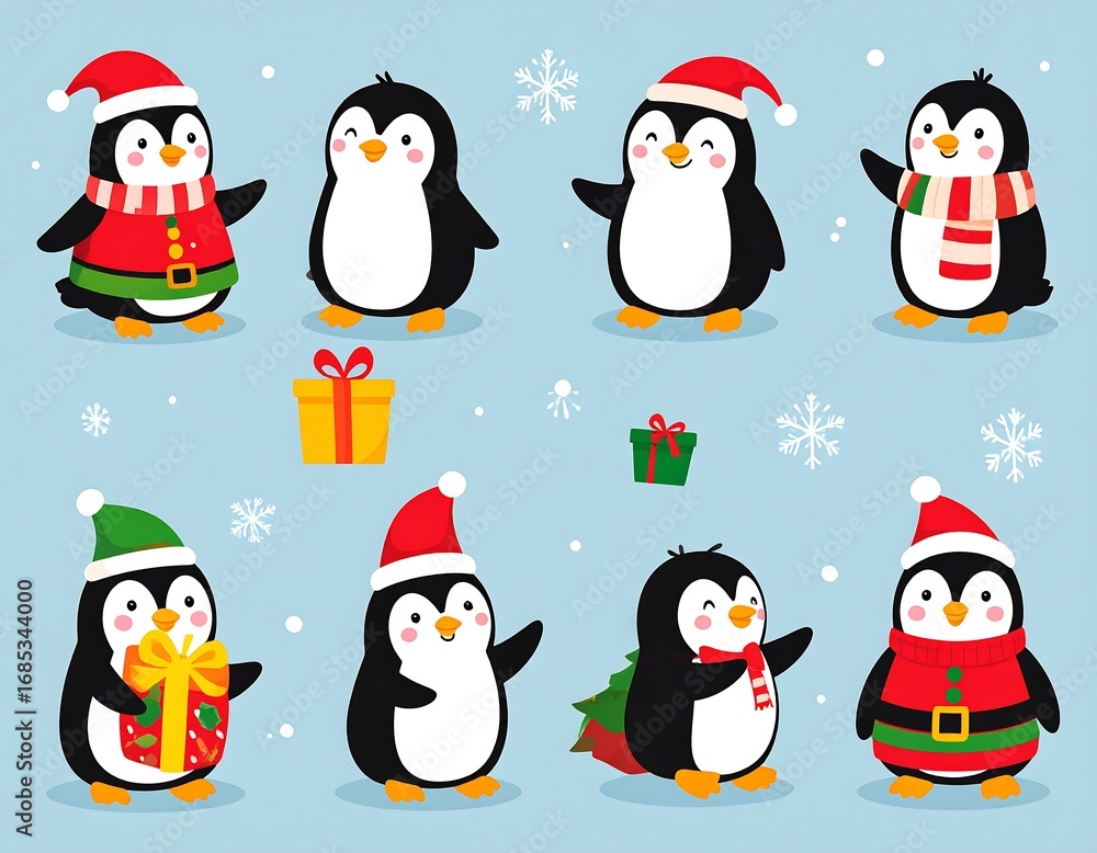 Fototapeta premium Cute Christmas penguins in various poses