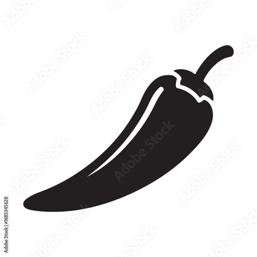 Chili Pepper Black Silhouette Isolated on White Background for Culinary Design or Spicy Food Illustrations