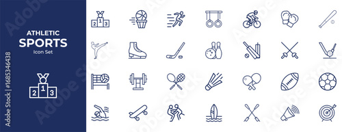 Athletic Sports Line Icons Pack – Vector Fitness, Games & Outdoor Activity Symbols
