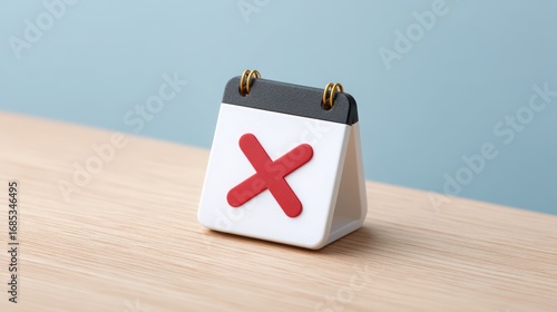 Small calendar with a red cross mark, symbolizing cancellation or an important date missed.