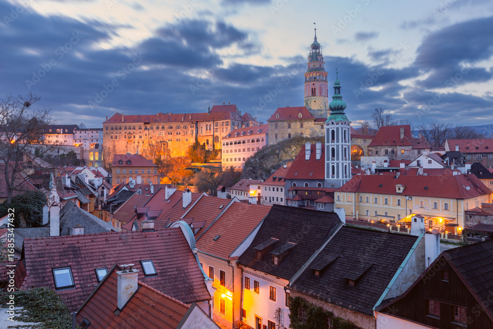 Obraz premium Cesky Krumlov at sunset, Czech Republic