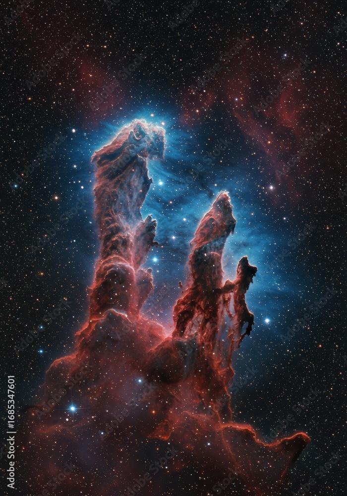 Obraz premium Cosmic Pillars Of Creation Nebula With Stars space