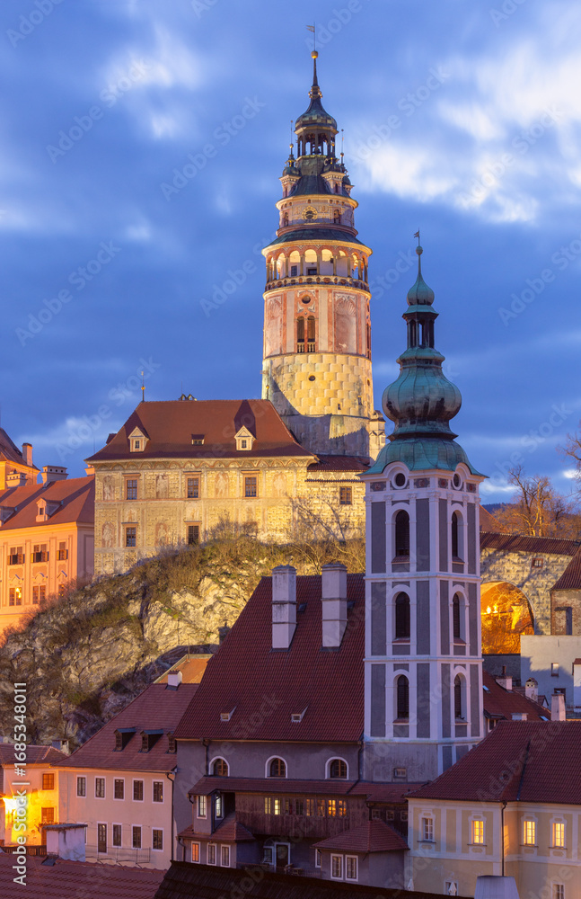 Obraz premium Cesky Krumlov at sunset, Czech Republic