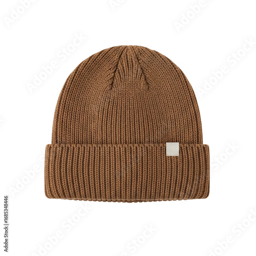 Fényképezés Brown ribbed knit winter beanie hat