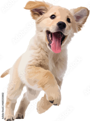 playful puppy jumping with tongue out.