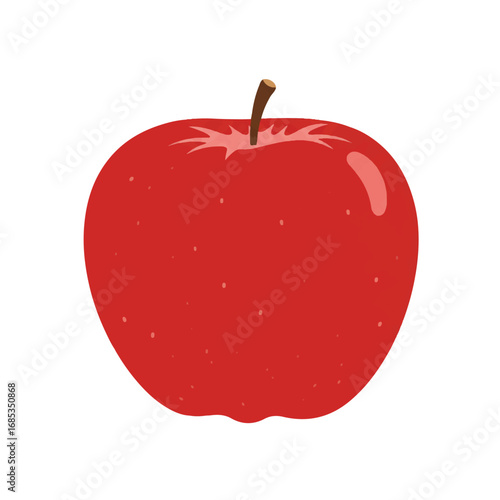 A vibrant red apple is showcased as a crisp 2D flat vector illustration, featuring minimalist solid colors and clean lines, perfectly isolated on a pure white background.