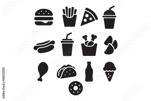 Fast food line icons set – outline, linear, snacks and quick meal symbols on white background    