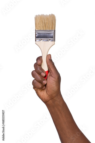 Man holding a paint brush  isolated on transparent or white background	