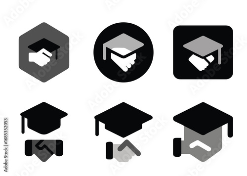 Stylized icons representing education partnership and agreements with graduation cap and handshake