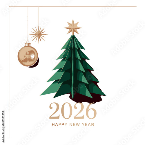 Happy new year card with christmas tree vector illustration