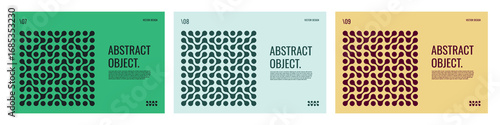 Set of modern abstract vector designs featuring abstract patterns made of metabolic shapes. Modern geometric shapes created from connected liquid drops. Minimalistic and creative composition.