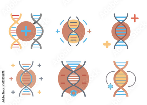 Collection of DNA Helix Structures Representing Genetic Engineering and Biotechnology Advances