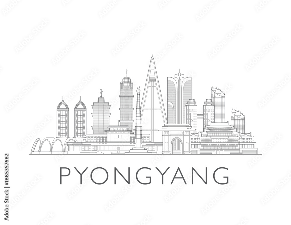 Obraz premium Pyongyang, North Korea, cityscape illustration skyline drawing