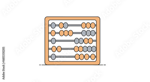 A Simple Wooden Abacus with Orange and Gray Beads Illustrates Basic Counting and Arithmetic Operations for Educational Purposes