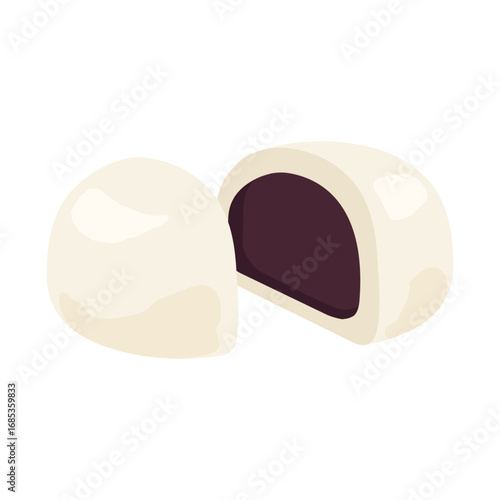 White manju Japanese steamed bun with red bean paste filling - flat vector illustration