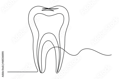 Abstract minimalist teeth continuous one line drawing isolated outline design