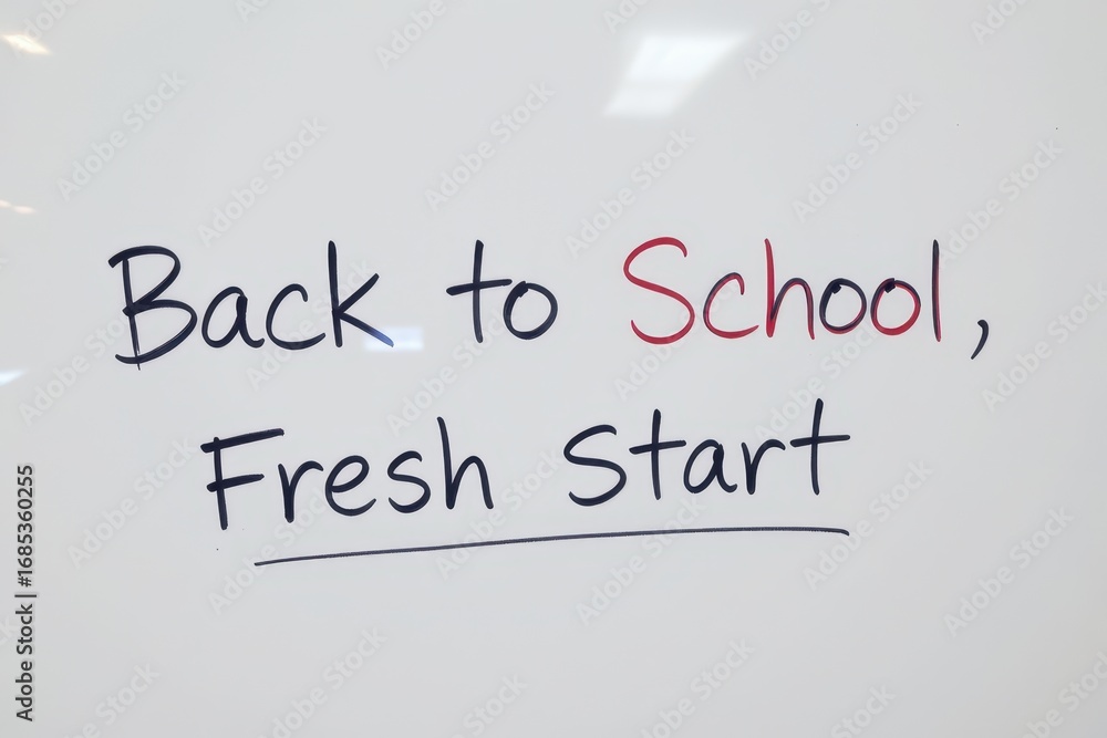 Fototapeta premium Back to School Fresh Start handwritten text on a white background education