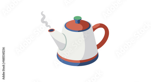 Isometric teapot with steam in modern minimalist design