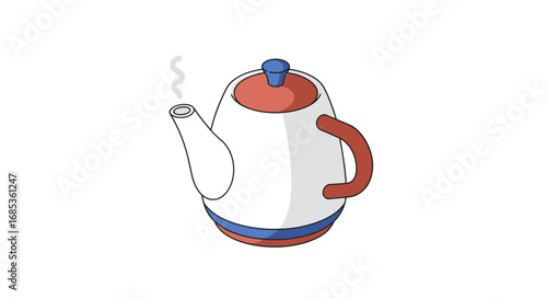 Isometric cartoon teapot with steam on white background