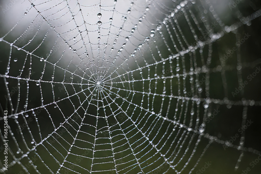 Fototapeta premium The spider web with dew drops. Abstract background.created with the help of artificial intelligence.