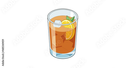Refreshing glass of iced tea with lemon and mint in modern style