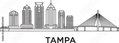 Tampa Skyline Vector Illustration with Cityscape Outline and Bridge Design Element