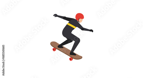 Illustration of person skateboarding with helmet in minimalist flat design