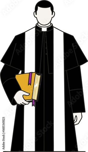 Clergy Member in Traditional Religious Robes Holding Bible, Religious Leader in Clerical Attire