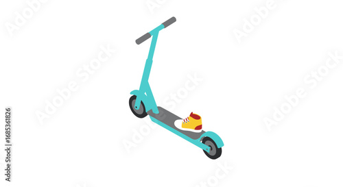 Modern isometric electric scooter with stylish sneaker on deck