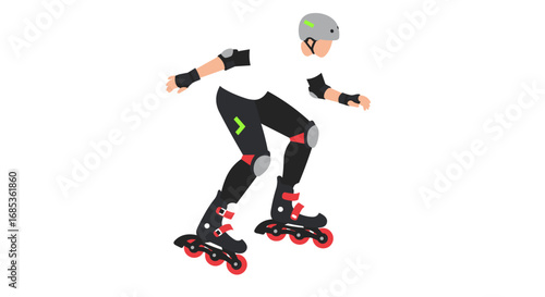 Inline skater in protective gear gliding in action pose