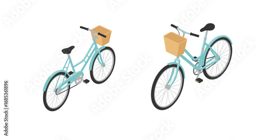 Isometric bicycle with basket: urban commuting and eco-friendly transport