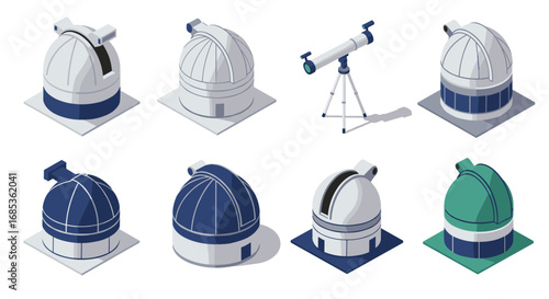 Isometric observatory and telescope collection: modern astronomy concepts