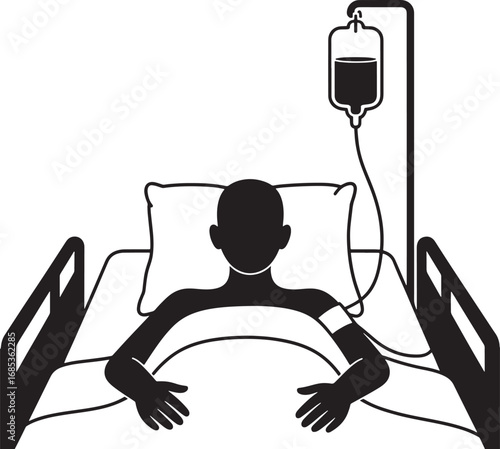 Silhouette of Patient in Hospital Bed Receiving IV Treatment for Illness or Recovery