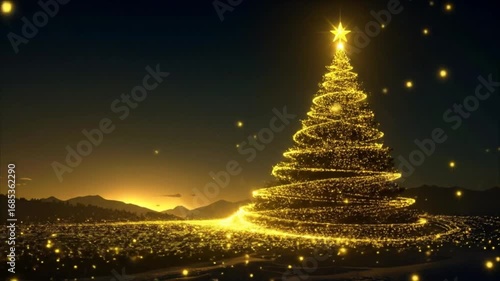Golden christmas tree animation
