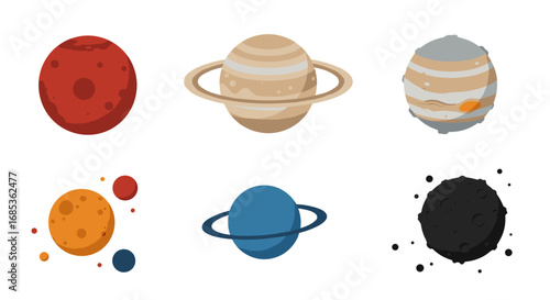 Colorful flat design planets collection for space-themed projects
