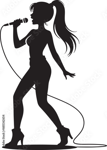 Singing Silhouette of a Female Performer with Microphone on Transparent Background