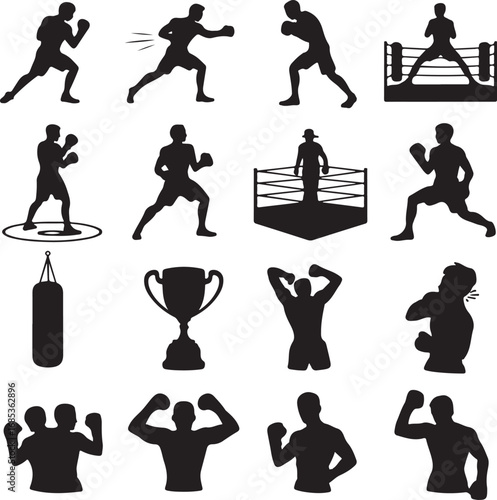 Boxing Silhouettes Showing Fighters Ring and Trophies sport