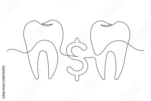 Teeth isolated continuous one line drawing clean minimalist outline illustration