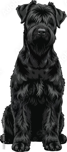 Black Russian Terrier dog sitting relaxed front view illustration
