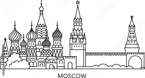Moscow Skyline Vector Illustration with Kremlin and Cathedrals on Transparent Backdrop