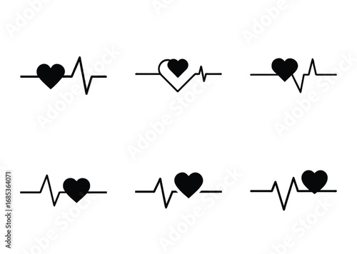 Six Variations of Heartbeat EKG Heart Rate in Black and White Art