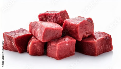fresh raw beef cubes for stew diced beef chuck roast cubes beef stew meat beef tips raw meat on white background